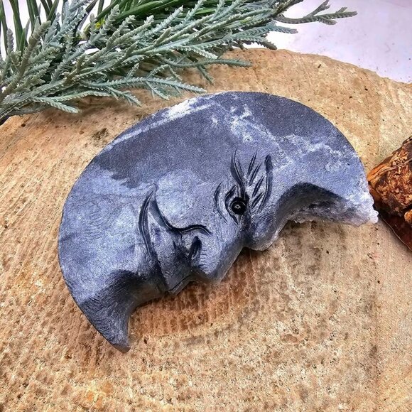 Nature Crystal Cluster Hand Carved Double Side Moon Figure - Picture 10 of 10